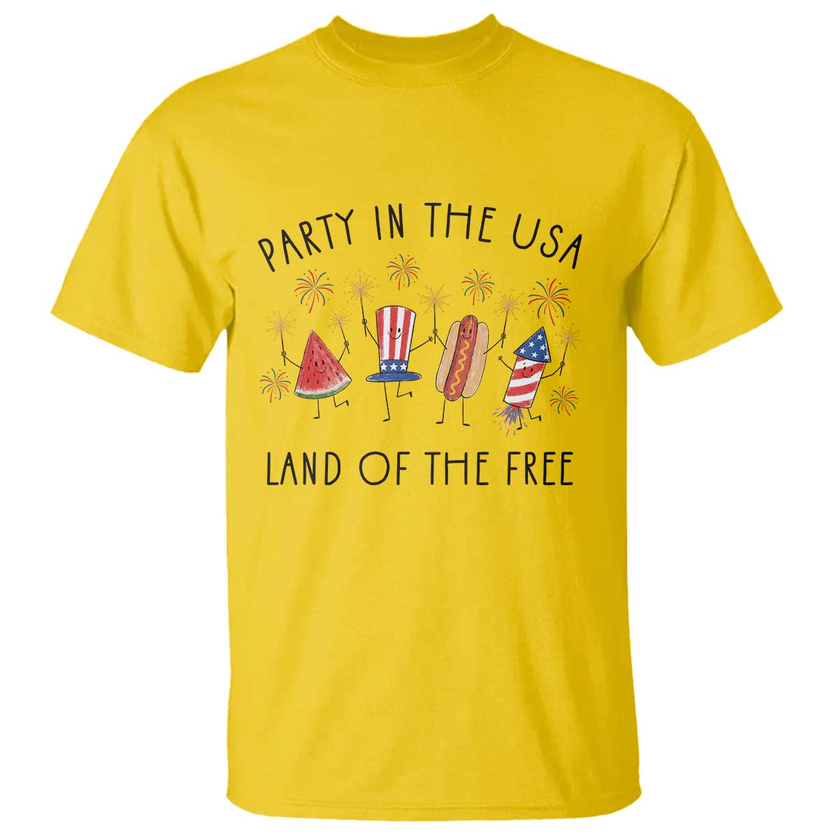 Patriotic Doodle T Shirt Watermelon Hotdog Firework Cute Fourth of July TS14 Daisy Print Your Wear
