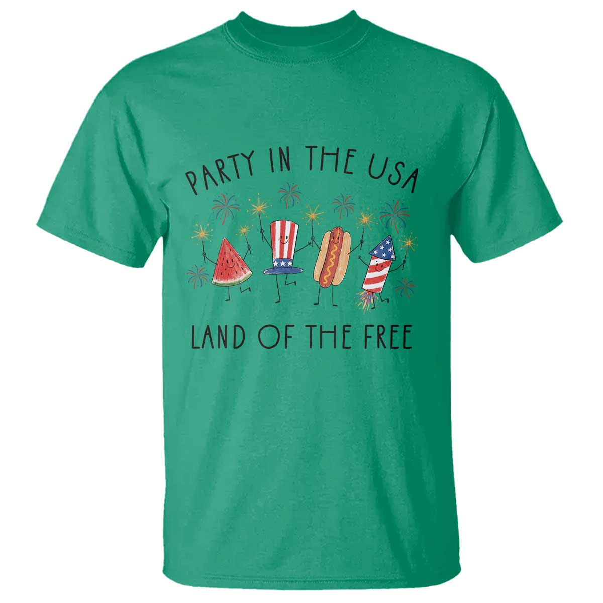 Patriotic Doodle T Shirt Watermelon Hotdog Firework Cute Fourth of July TS14 Irish Green Print Your Wear