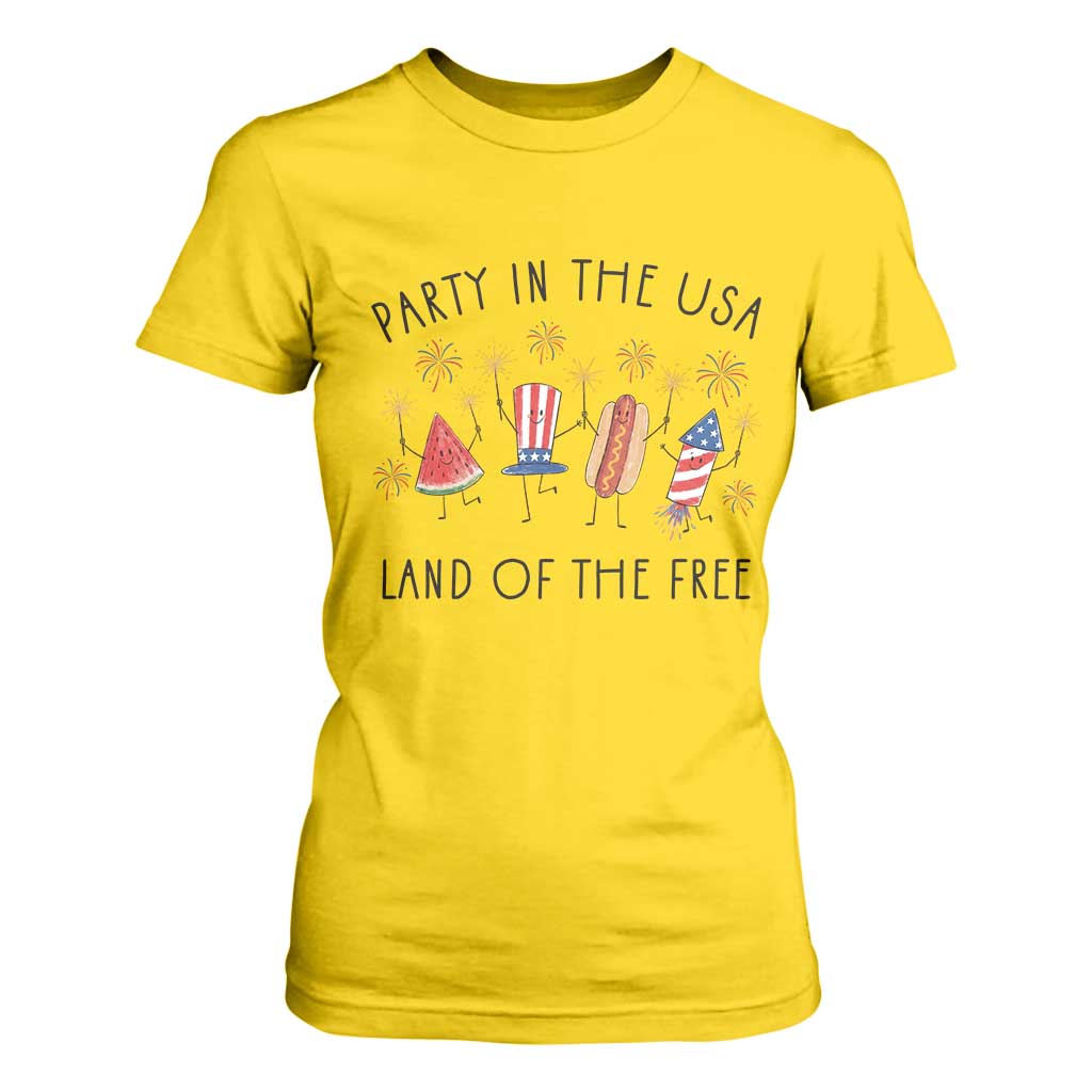 Patriotic Doodle T Shirt For Women Watermelon Hotdog Firework Cute Fourth of July