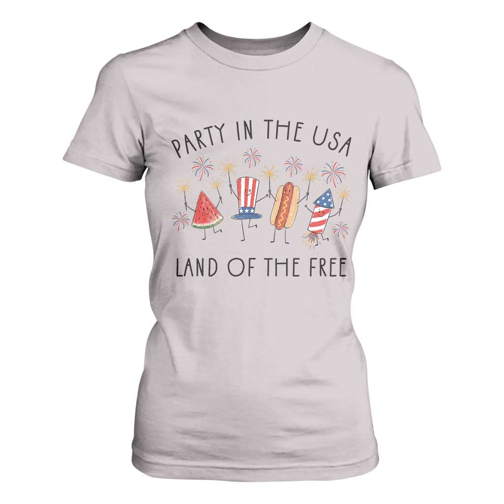 Patriotic Doodle T Shirt For Women Watermelon Hotdog Firework Cute Fourth of July