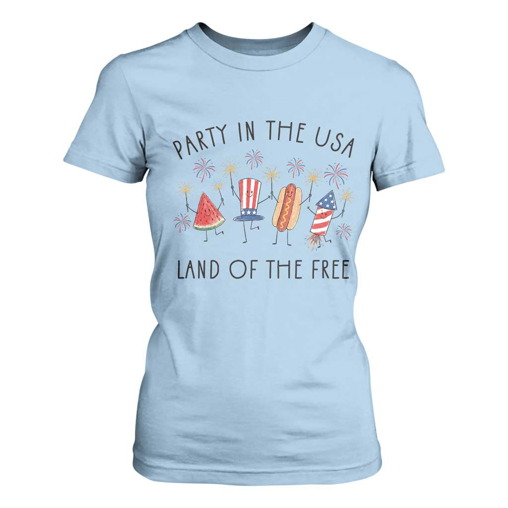 Patriotic Doodle T Shirt For Women Watermelon Hotdog Firework Cute Fourth of July