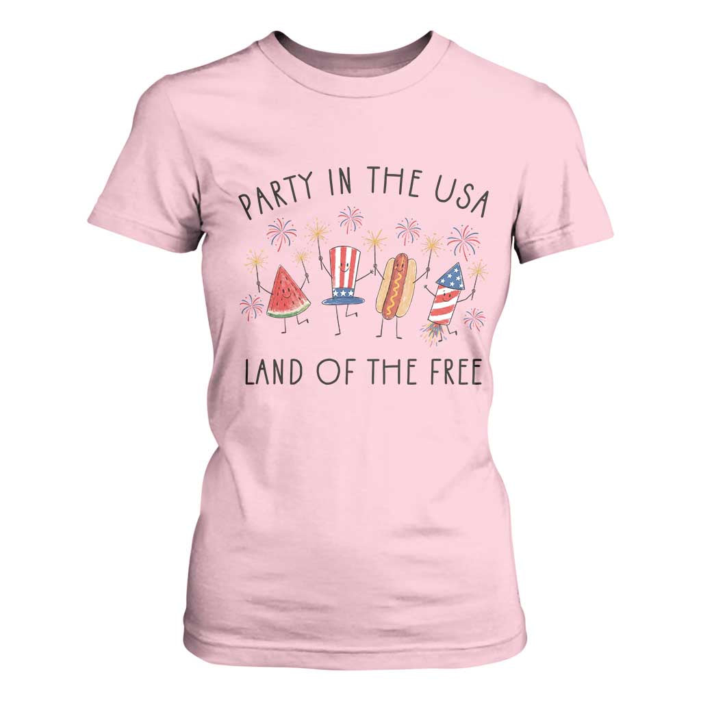 Patriotic Doodle T Shirt For Women Watermelon Hotdog Firework Cute Fourth of July