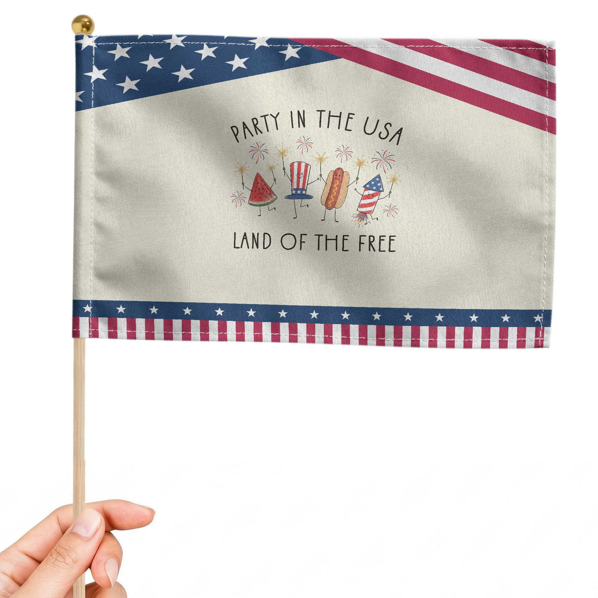 Cute Fourth of July Patriotic Handheld Flag Watermelon Hotdog Firework