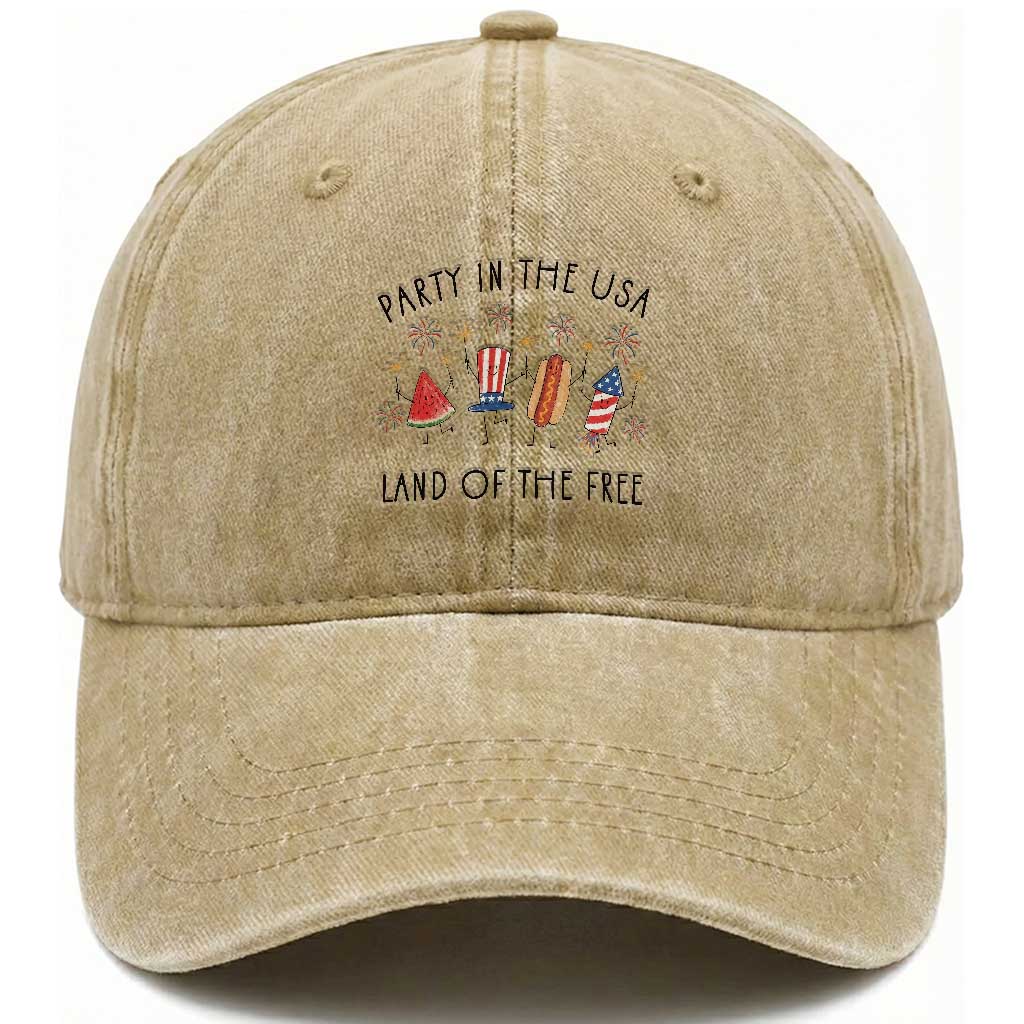 Patriotic Doodle Washed Cotton Baseball Cap Watermelon Hotdog Firework Cute Fourth of July TS14 Print Your Wear