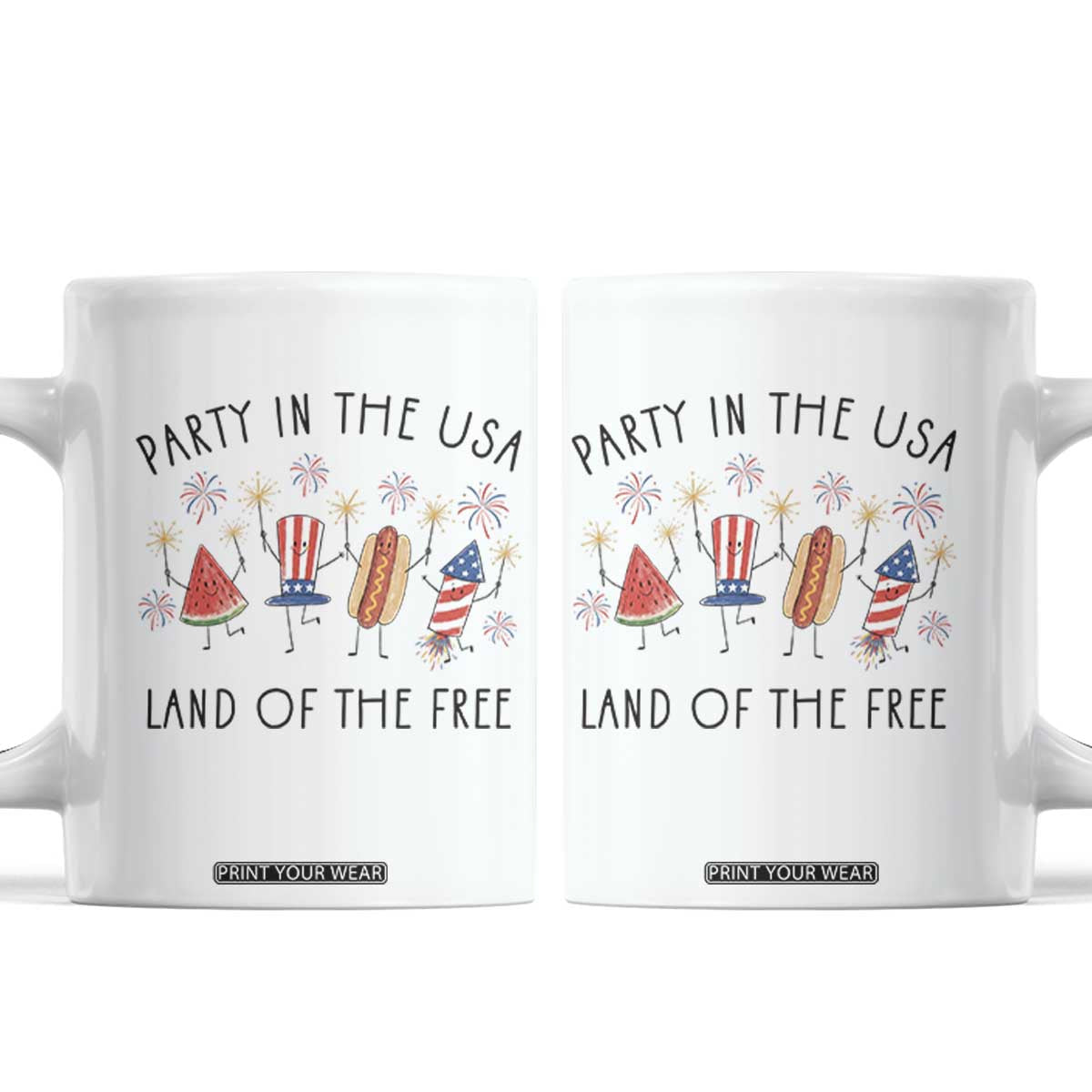 Patriotic Doodle Coffee Mug Watermelon Hotdog Firework Cute Fourth of July