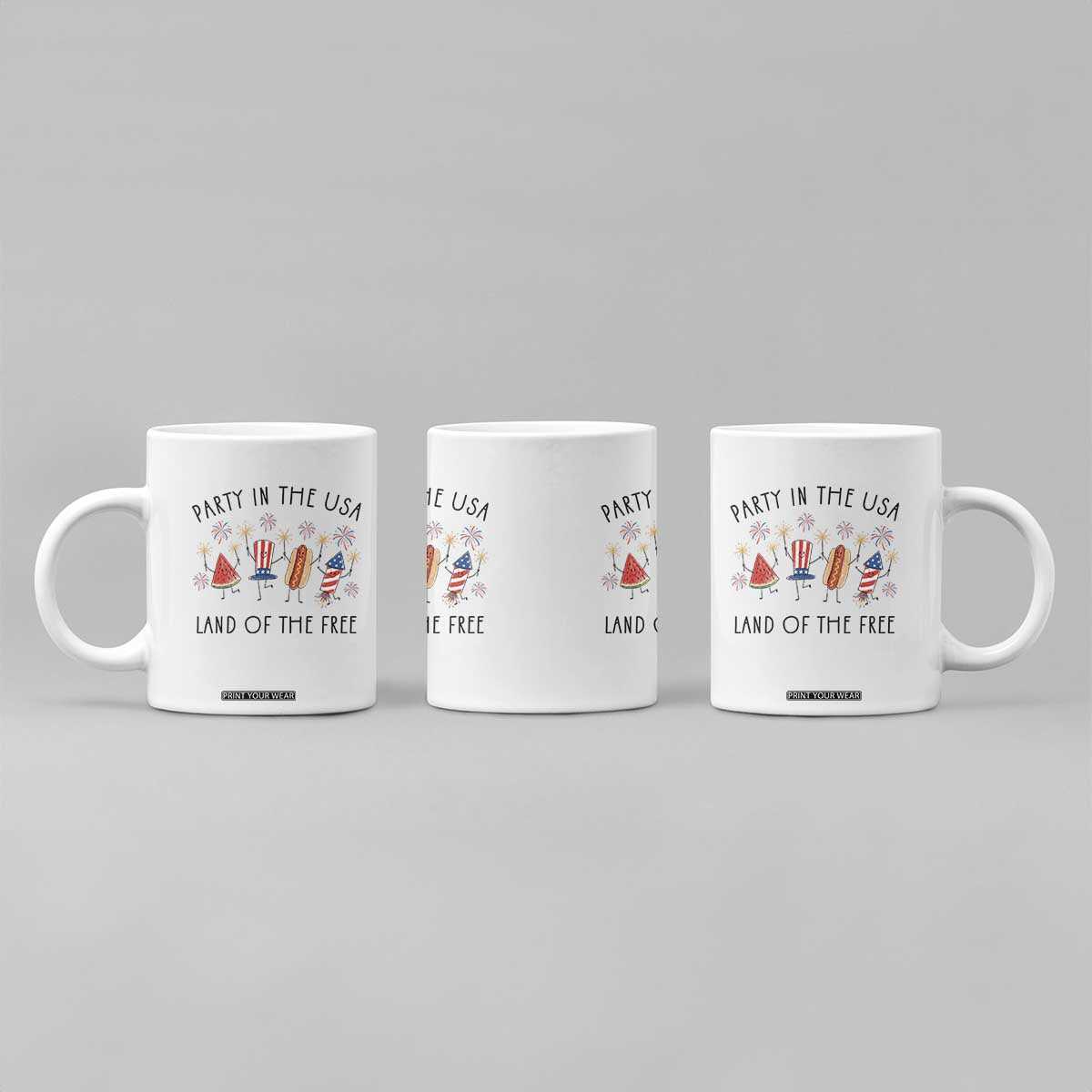 Patriotic Doodle Coffee Mug Watermelon Hotdog Firework Cute Fourth of July