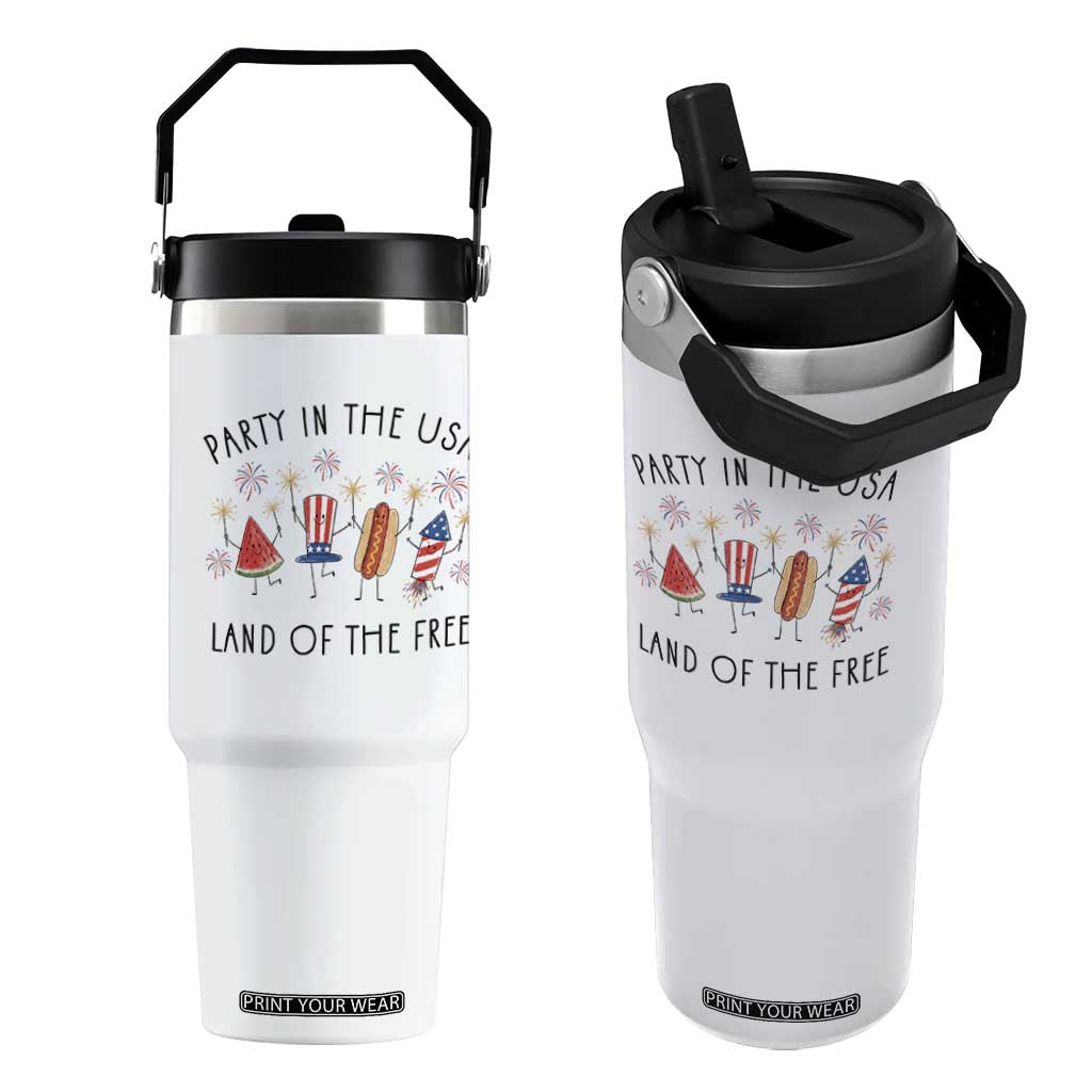 Patriotic Doodle Flip Straw Tumbler Watermelon Hotdog Firework Cute Fourth of July