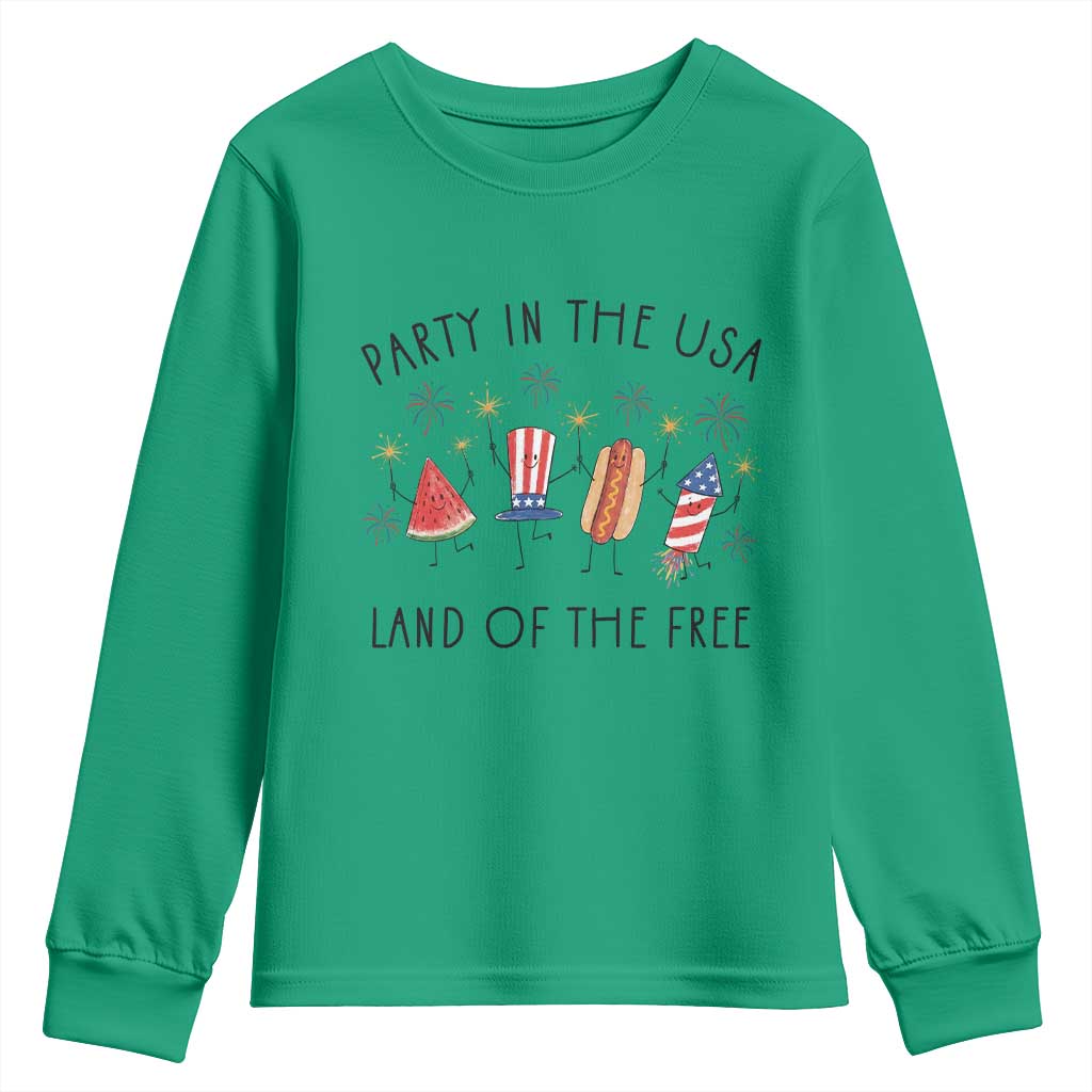 Patriotic Doodle Youth Sweatshirt Watermelon Hotdog Firework Cute Fourth of July