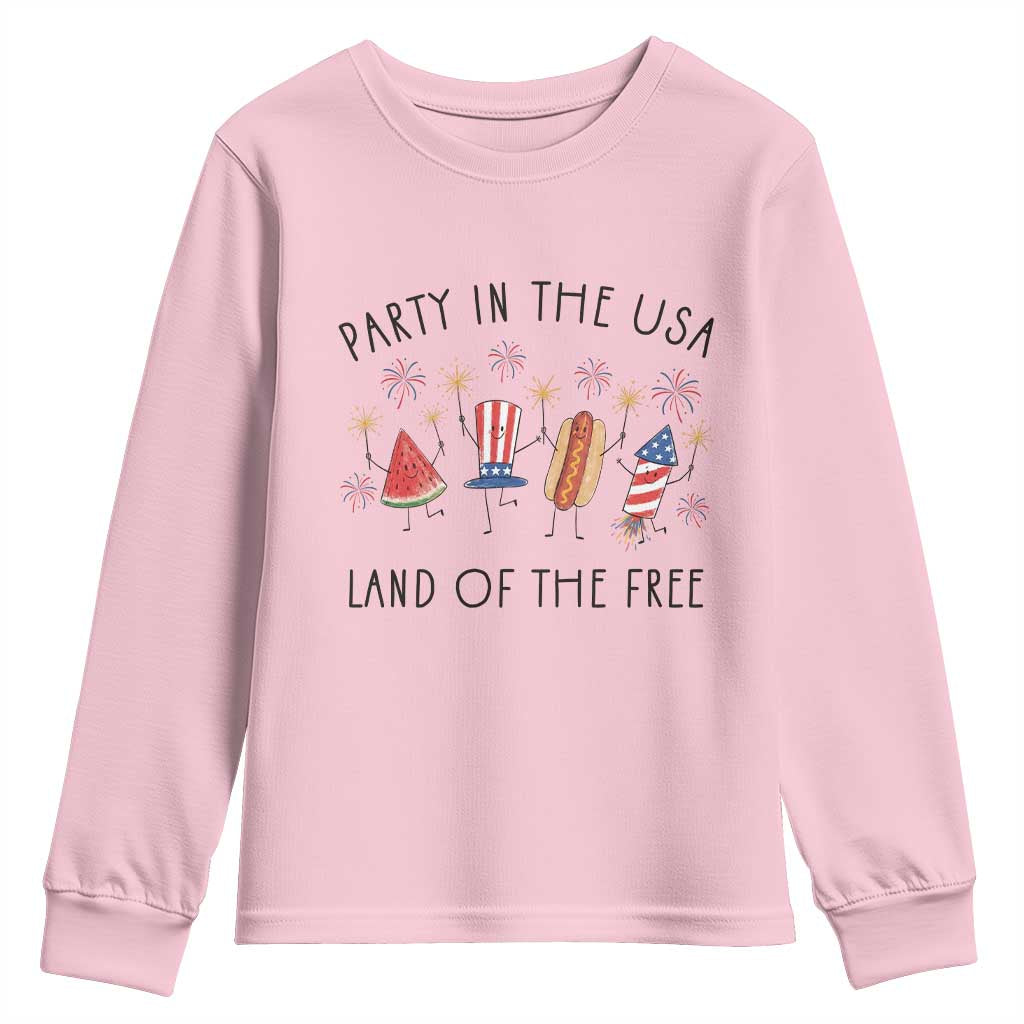 Patriotic Doodle Youth Sweatshirt Watermelon Hotdog Firework Cute Fourth of July
