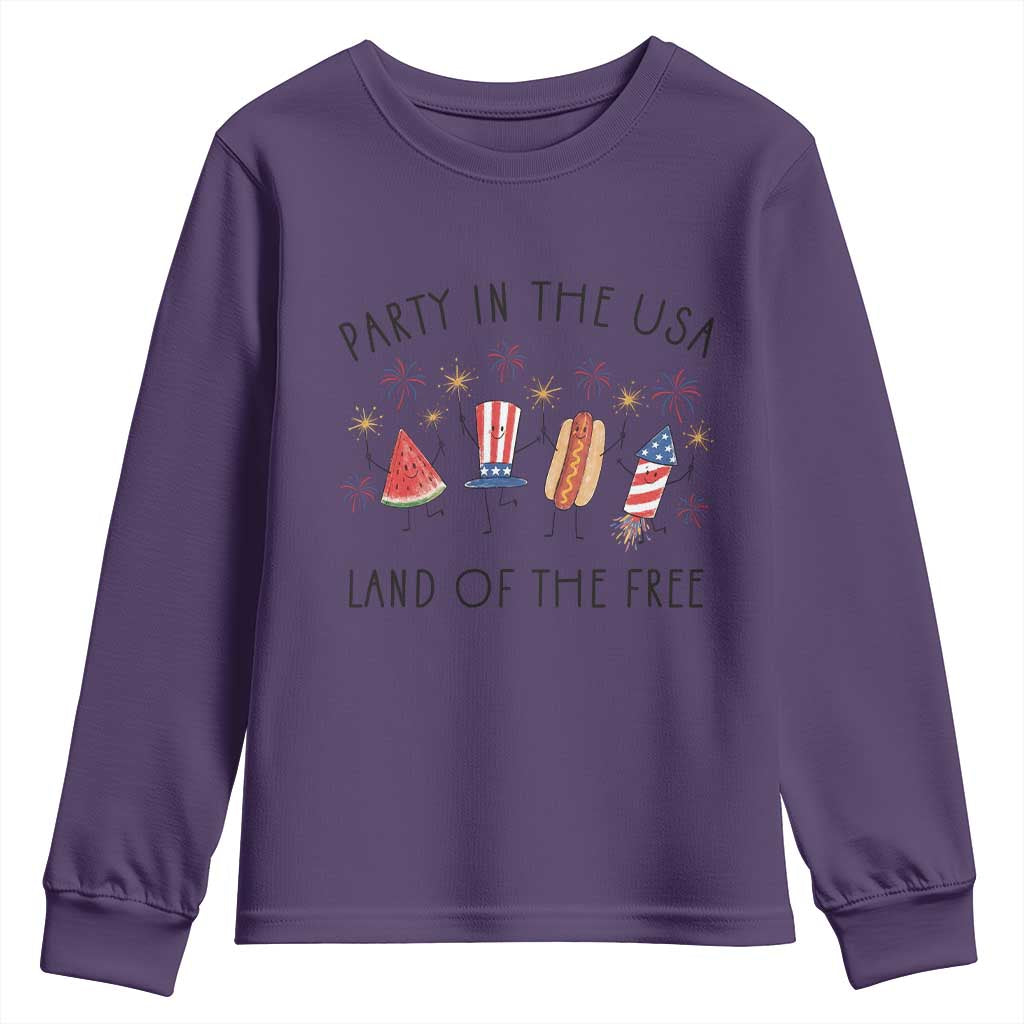 Patriotic Doodle Youth Sweatshirt Watermelon Hotdog Firework Cute Fourth of July