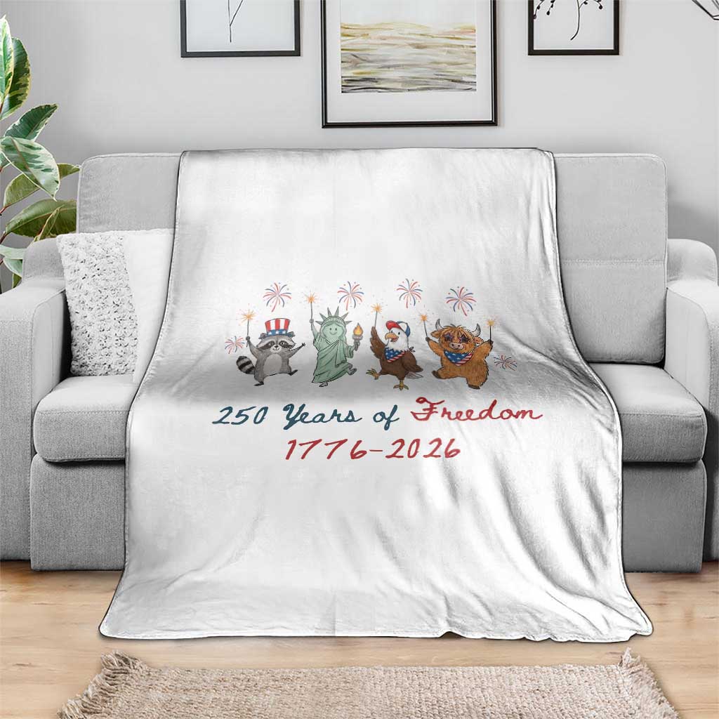 250 Years Of Freedom Throw Blanket Patriotic Doodle America Raccoon Goose Highland Cow 4th of July TS14 Print Your Wear