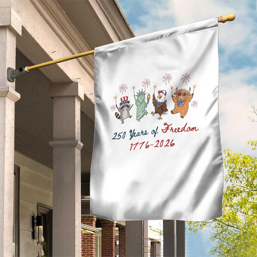 250 Years Of Freedom Garden Flag Patriotic Doodle America Raccoon Goose Highland Cow 4th of July TS14 Print Your Wear