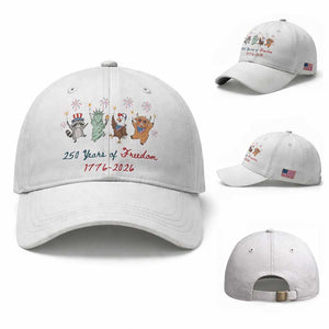 250 Years Of Freedom Baseball Cap Patriotic Doodle America Raccoon Goose Highland Cow 4th of July