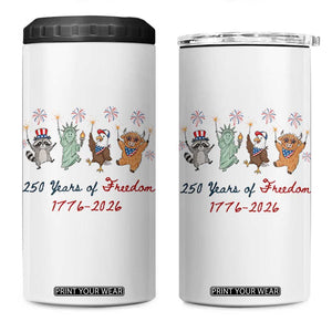 250 Years Of Freedom 4 in 1 Can Cooler Tumbler Patriotic Doodle America Raccoon Goose Highland Cow 4th of July TS14 One Size: 16 oz White Print Your Wear