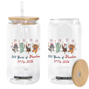 250 Years Of Freedom Glass Can Patriotic Doodle America Raccoon Goose Highland Cow 4th of July TS14 Print Your Wear