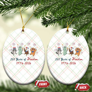 250 Years Of Freedom Ceramic Ornament Patriotic Doodle America Raccoon Goose Highland Cow 4th of July
