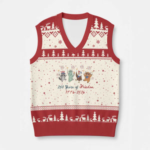 250 Years Of Freedom V-Neck Knit Sweater Vest Patriotic Doodle America Raccoon Goose Highland Cow 4th of July TS14 Beige Red Print Your Wear
