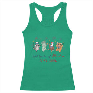 250 Years Of Freedom Racerback Tank Top Patriotic Doodle America Raccoon Goose Highland Cow 4th of July