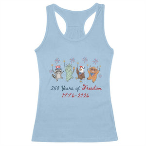 250 Years Of Freedom Racerback Tank Top Patriotic Doodle America Raccoon Goose Highland Cow 4th of July