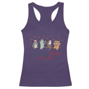 250 Years Of Freedom Racerback Tank Top Patriotic Doodle America Raccoon Goose Highland Cow 4th of July