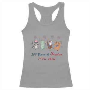 250 Years Of Freedom Racerback Tank Top Patriotic Doodle America Raccoon Goose Highland Cow 4th of July