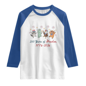 250 Years Of Freedom Raglan Shirt Patriotic Doodle America Raccoon Goose Highland Cow 4th of July