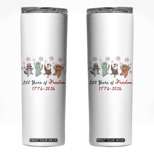250 Years Of Freedom Skinny Tumbler Patriotic Doodle America Raccoon Goose Highland Cow 4th of July TS14 White Print Your Wear