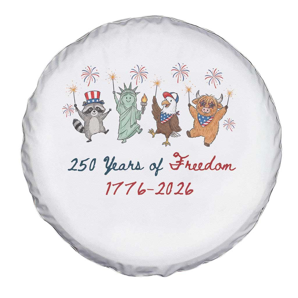 250 Years Of Freedom Spare Tire Cover Patriotic Doodle America Raccoon Goose Highland Cow 4th of July TS14 Print Your Wear