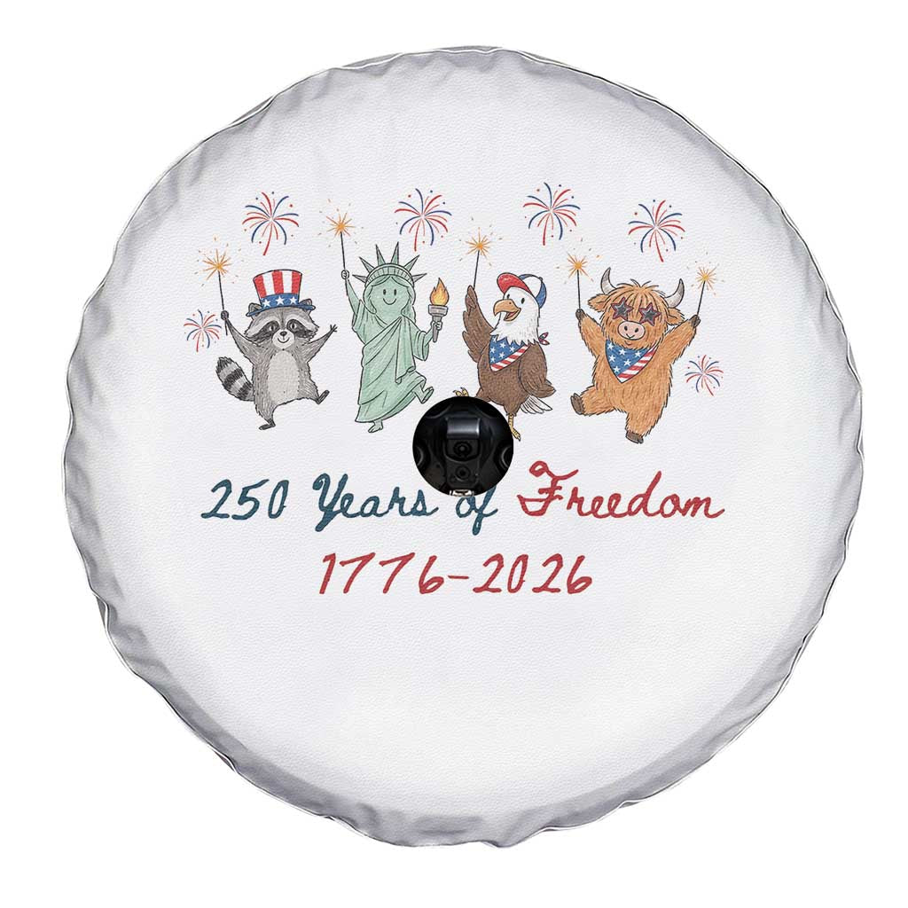 250 Years Of Freedom Spare Tire Cover Patriotic Doodle America Raccoon Goose Highland Cow 4th of July TS14 Print Your Wear