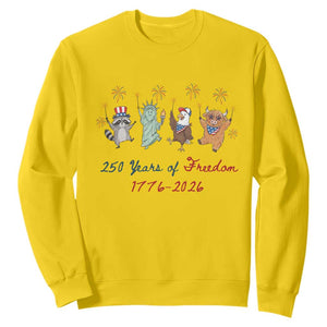 250 Years Of Freedom Sweatshirt Patriotic Doodle America Raccoon Goose Highland Cow 4th of July