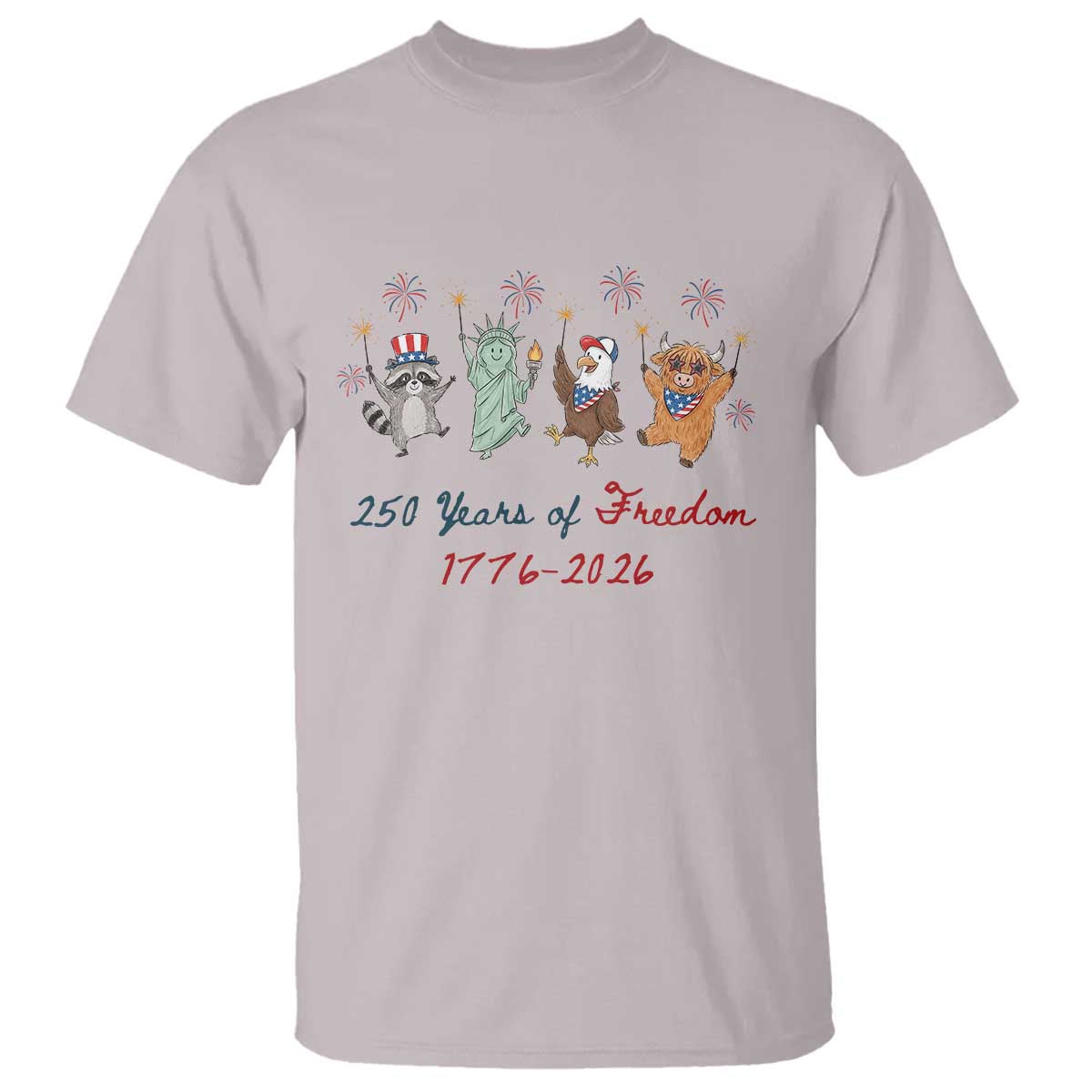 250 Years Of Freedom T Shirt Patriotic Doodle America Raccoon Goose Highland Cow 4th of July
