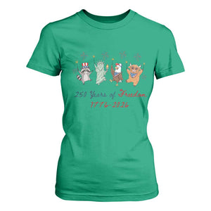 250 Years Of Freedom T Shirt For Women Patriotic Doodle America Raccoon Goose Highland Cow 4th of July TS14 Irish Green Print Your Wear