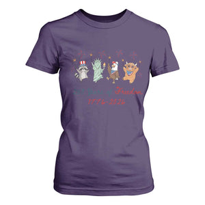 250 Years Of Freedom T Shirt For Women Patriotic Doodle America Raccoon Goose Highland Cow 4th of July TS14 Purple Print Your Wear