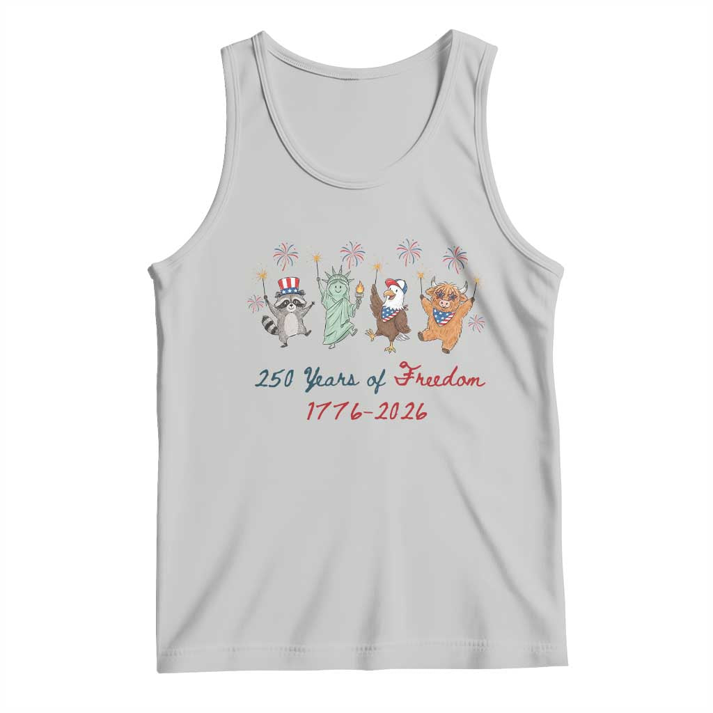 250 Years Of Freedom Tank Top Patriotic Doodle America Raccoon Goose Highland Cow 4th of July