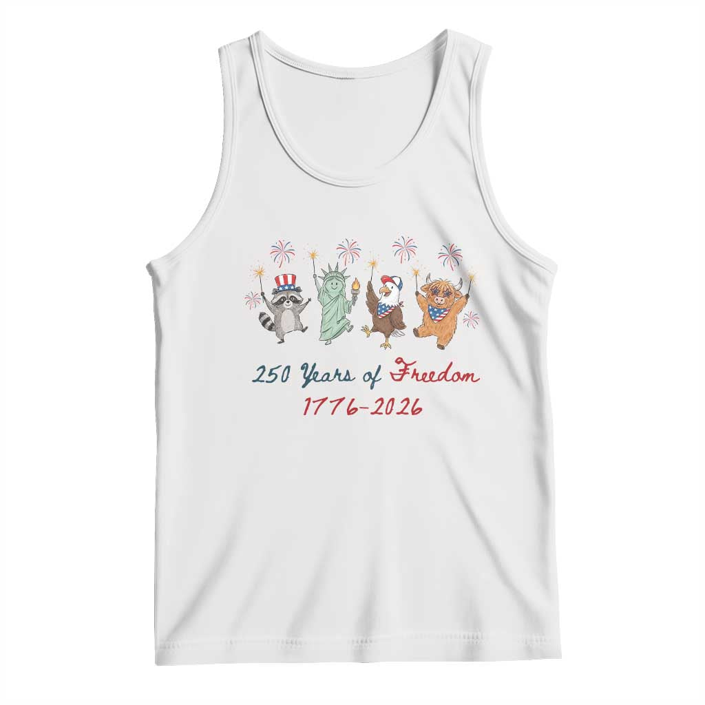 250 Years Of Freedom Tank Top Patriotic Doodle America Raccoon Goose Highland Cow 4th of July