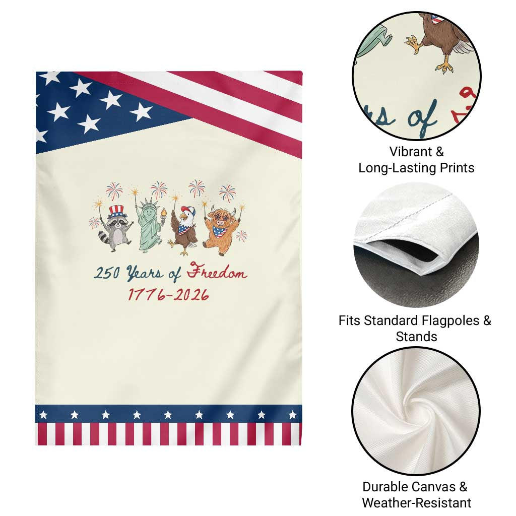 250 Years Of Freedom Patriotic Garden Flag America Raccoon Goose Highland Cow 4th of July TS14 Print Your Wear