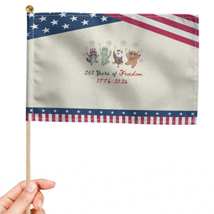 250 Years Of Freedom Patriotic Handheld Flag America Raccoon Goose Highland Cow 4th of July TS14 Modern 8.2" × 5.5" Beige Blue Print Your Wear