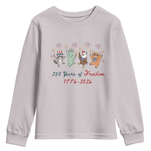 250 Years Of Freedom Youth Sweatshirt Patriotic Doodle America Raccoon Goose Highland Cow 4th of July