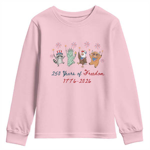 250 Years Of Freedom Youth Sweatshirt Patriotic Doodle America Raccoon Goose Highland Cow 4th of July