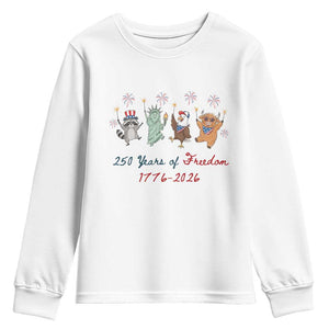 250 Years Of Freedom Youth Sweatshirt Patriotic Doodle America Raccoon Goose Highland Cow 4th of July