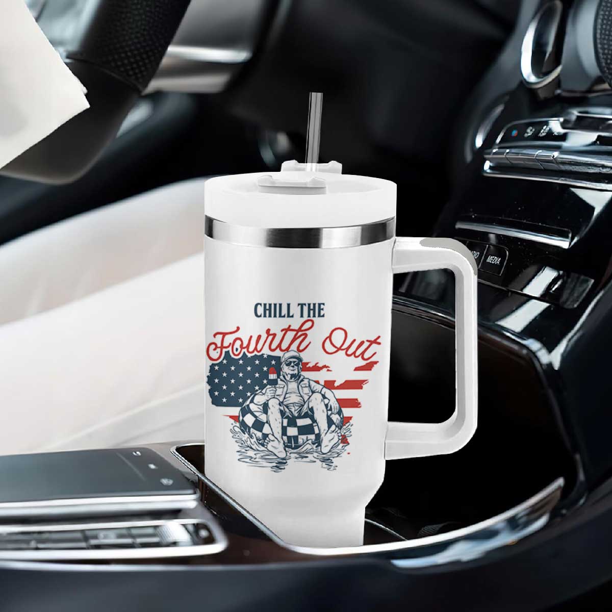 Chill The Fourth Out Tumbler With Handle Funny FDT 4th of July TS14 Print Your Wear