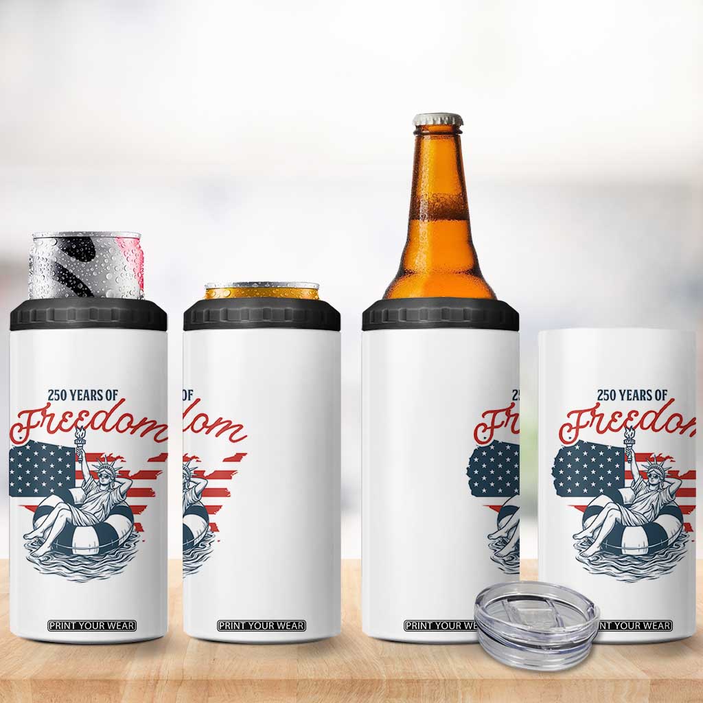 Chill The Fourth Out 4 in 1 Can Cooler Tumbler Funny Statue of Liberty 4th of July