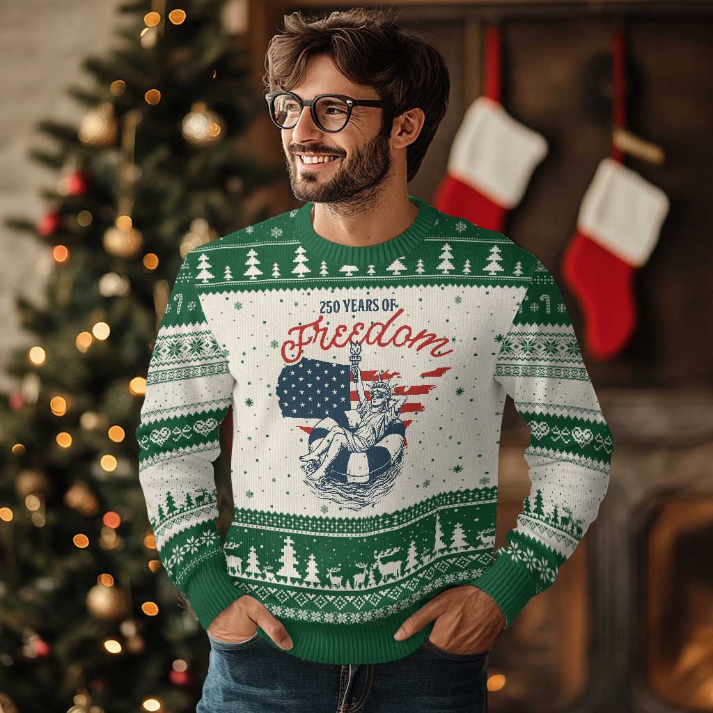 Chill The Fourth Out Ugly Christmas Sweater Funny Statue of Liberty 4th of July