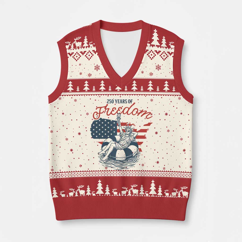 Chill The Fourth Out V-Neck Knit Sweater Vest Funny Statue of Liberty 4th of July TS14 Beige Red Print Your Wear