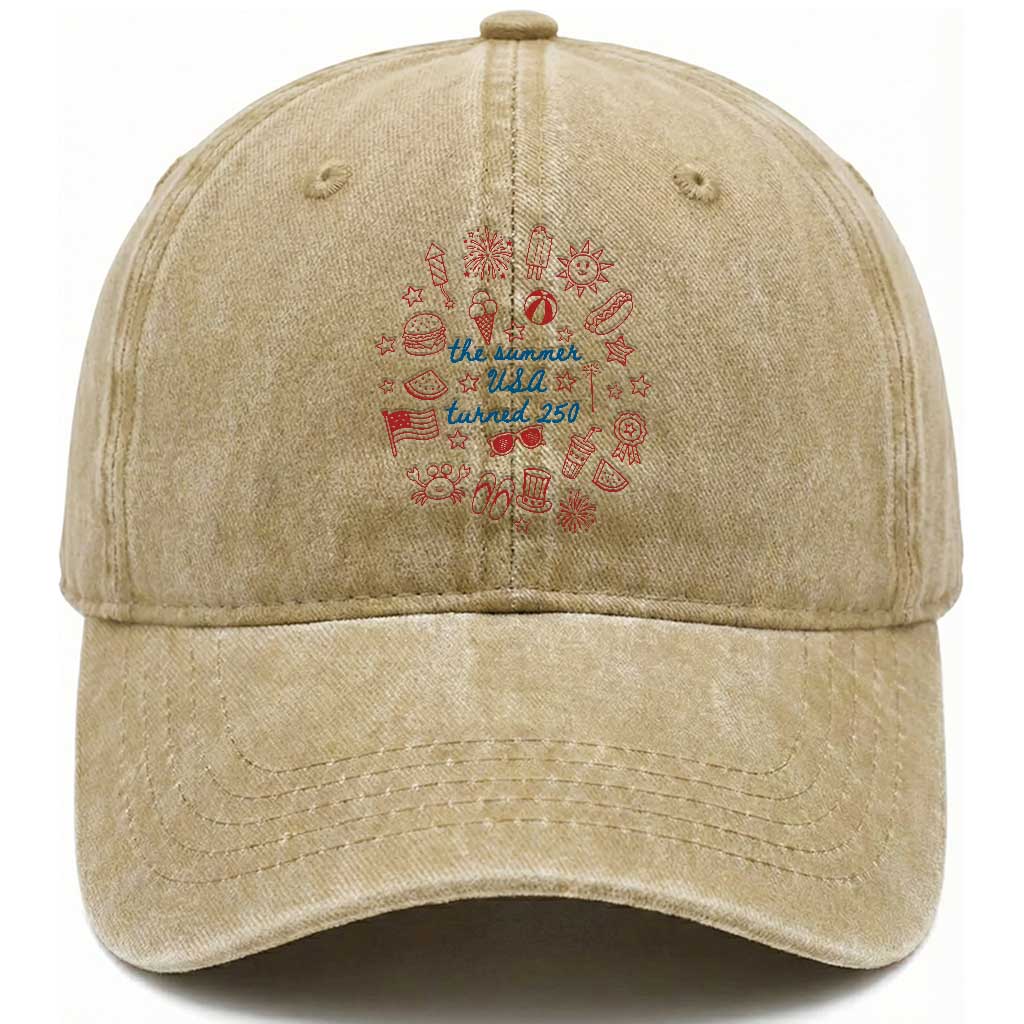 The Summer USA Turned 250 Washed Cotton Baseball Cap 250 Years America Anniversary 4th of July