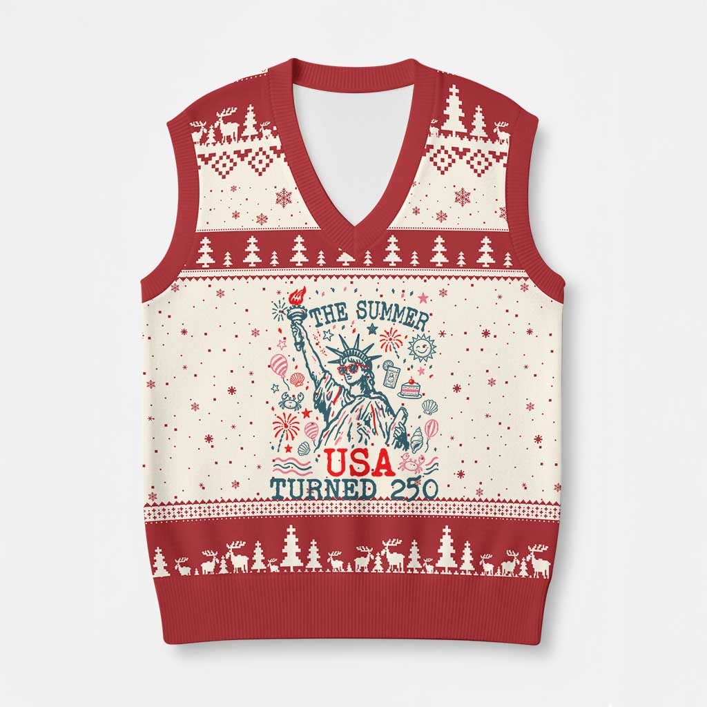 250 Years America Anniversary Statue of Liberty V-Neck Knit Sweater Vest The Summer USA Turned 250
