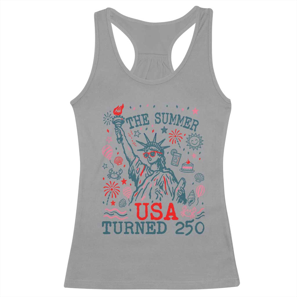 250 Years America Anniversary Statue of Liberty Racerback Tank Top The Summer USA Turned 250