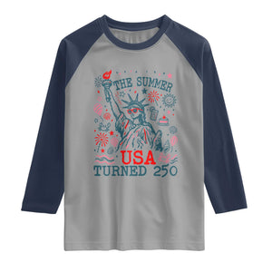 250 Years America Anniversary Statue of Liberty Raglan Shirt The Summer USA Turned 250 TS14 Sport Gray Navy Print Your Wear
