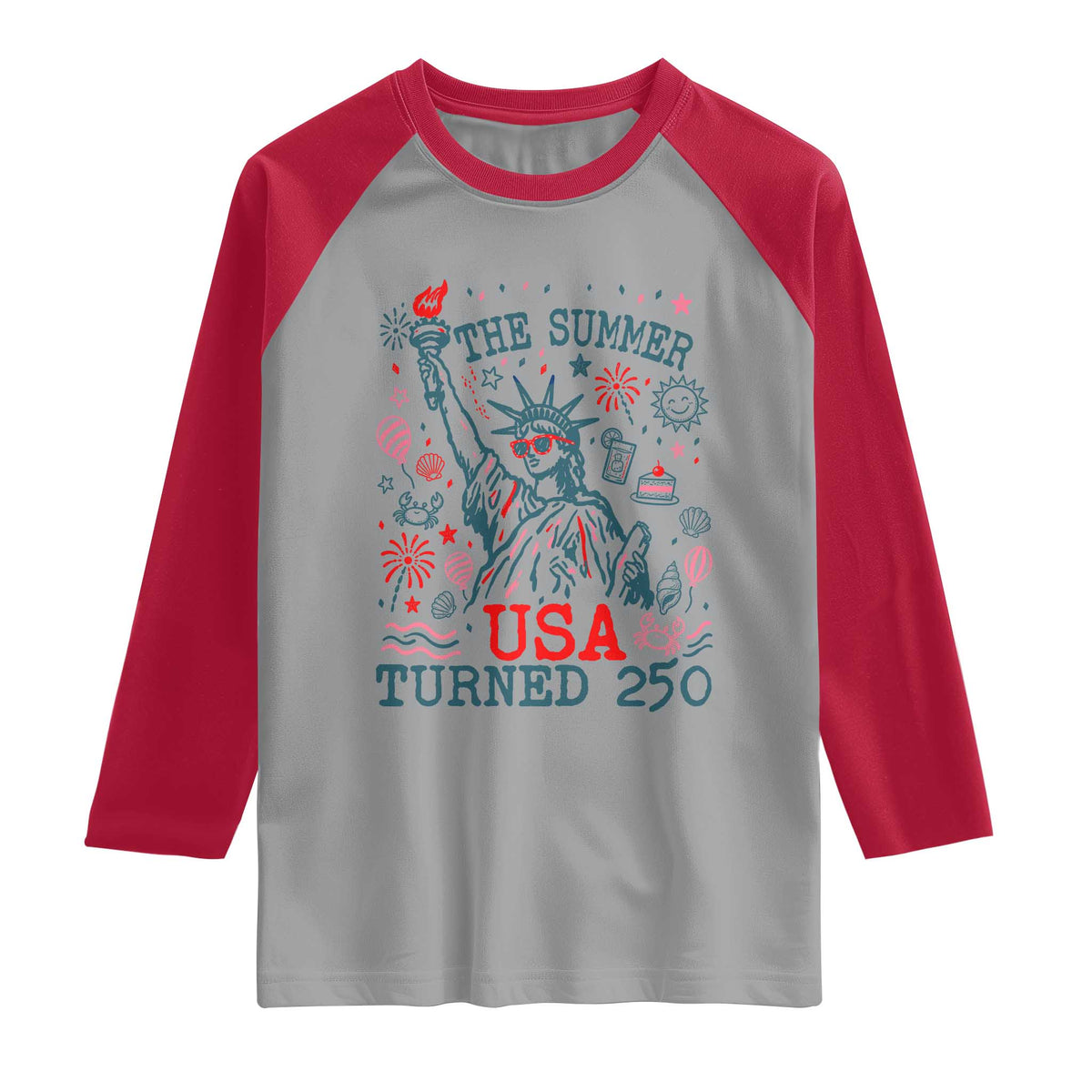 250 Years America Anniversary Statue of Liberty Raglan Shirt The Summer USA Turned 250 TS14 Sport Gray Red Print Your Wear