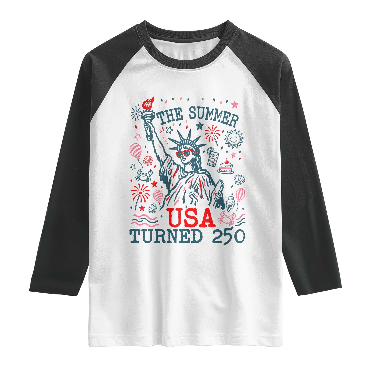 250 Years America Anniversary Statue of Liberty Raglan Shirt The Summer USA Turned 250 TS14 White Black Print Your Wear